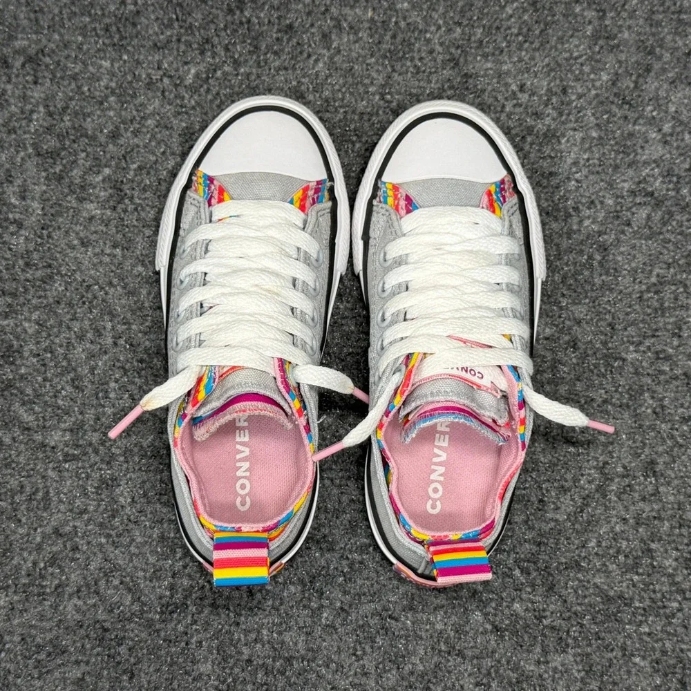 Converse All‎ Star Sneakers Girl's 11 Wolf Grey Rainbow Double Upper Retro Shoes